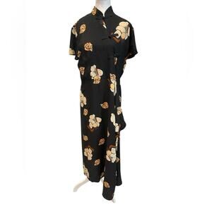 HARARI 100% Silk Figural Printed Dress Womens L Asian Inspired